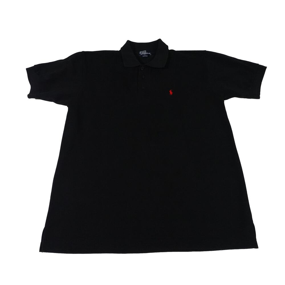 Ralph Lauren Vintage 80s 90s Black Red Pony Knit Polo Made USA Men's XL